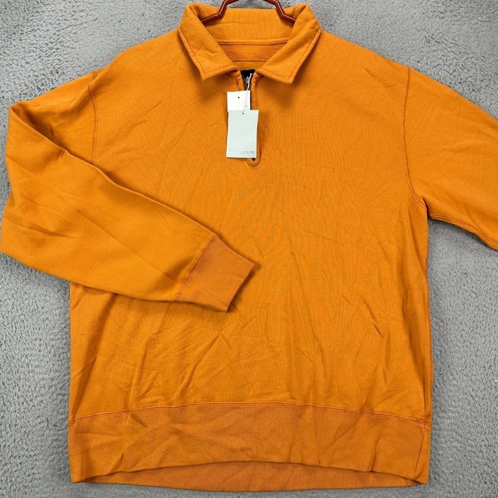 J Crew Sweatshirt Polo Men Large Orange Quarter Zip Collared Cotton Pullover NEW